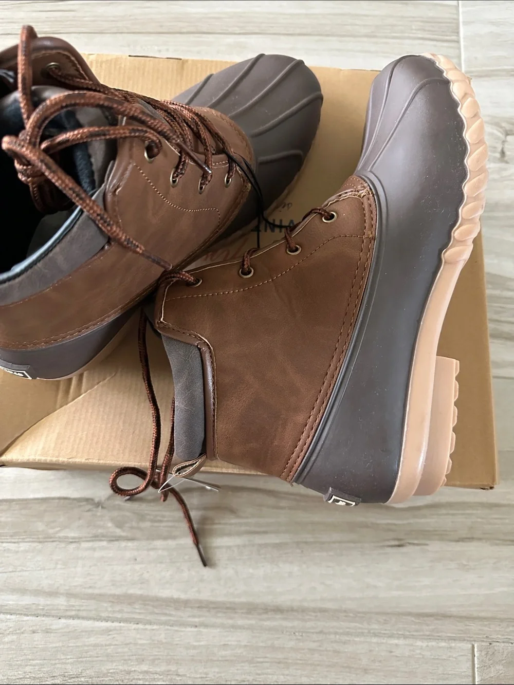 Weatherproof Brown and Dark Gray Waterproof Lace-Up Boots , Size 10M